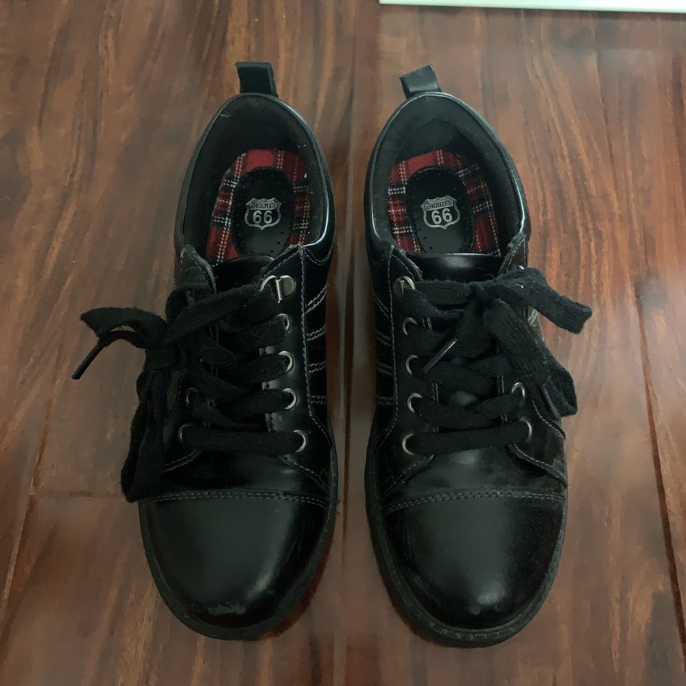 Black Leather Route 66 Platform Shoes